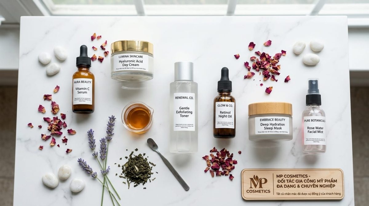 Nên chọn gia công mỹ phẩm OEM hay ODM? So sánh chi tiết 5 A professional flat lay photograph taken from dire 5f5d19cb23