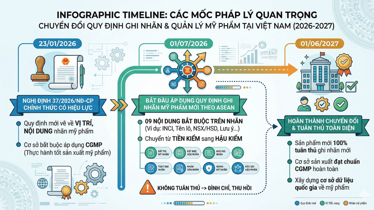Quy định ghi nhãn mỹ phẩm 2026: Hướng dẫn chi tiết từ A-Z (Cập nhật mới nhất) 2 Lộ trình các quy định ghi nhãn mỹ phẩm có hiệu lực năm 2026-2027