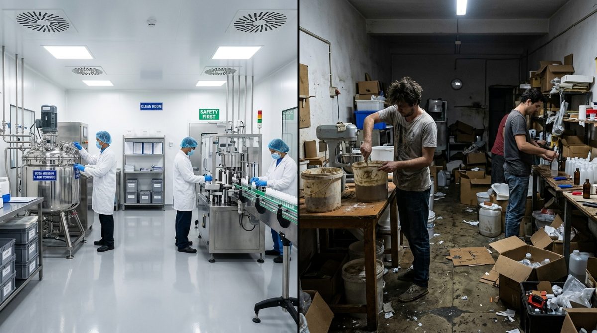 So sánh nhà xưởng gia công mỹ phẩm đạt chuẩn CGMP và không đạt chuẩn