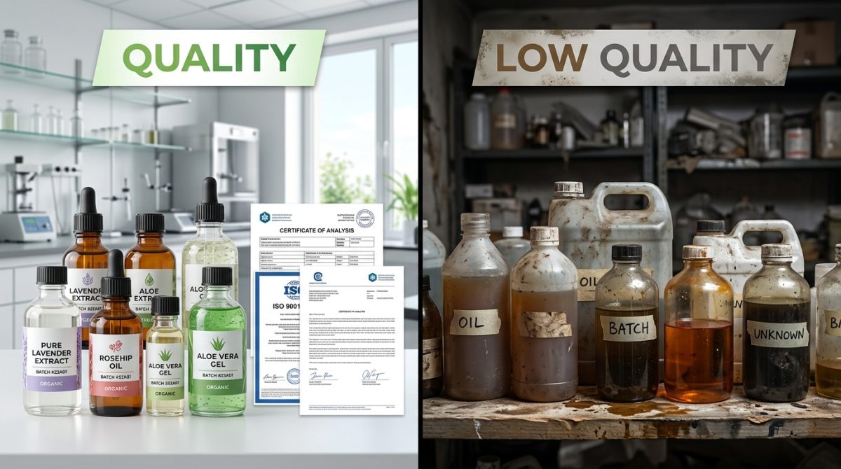 So sánh nguyên liệu mỹ phẩm chất lượng và nguyên liệu kém chất lượng