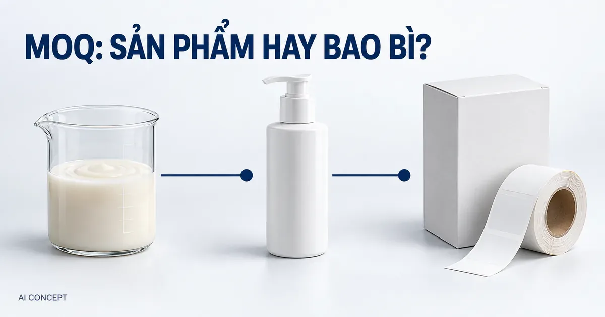 Bán thành phẩm, chai bơm và hộp giấy minh họa các lớp MOQ